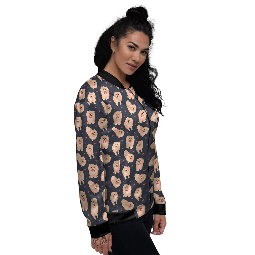 Pomeranian Cute Print Pattern Women's Bomber Jacket-grizzshop