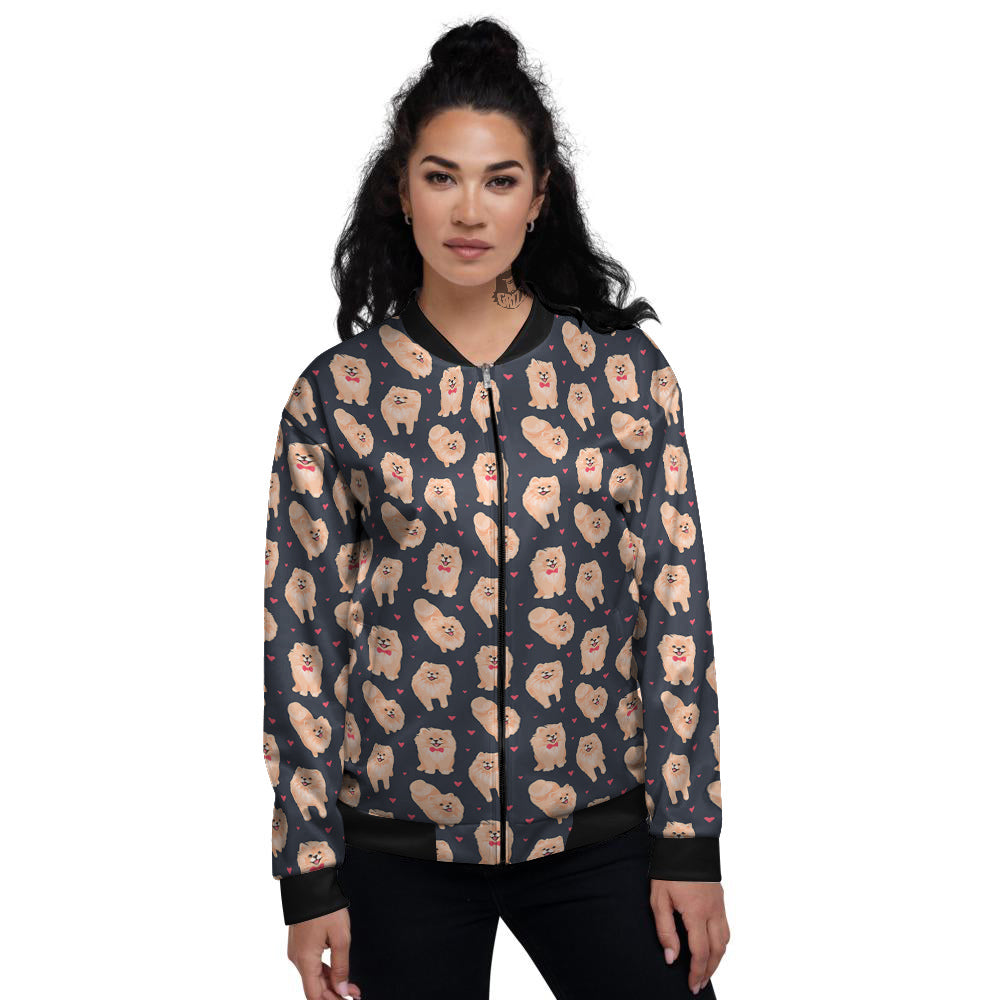 Pomeranian Cute Print Pattern Women's Bomber Jacket-grizzshop