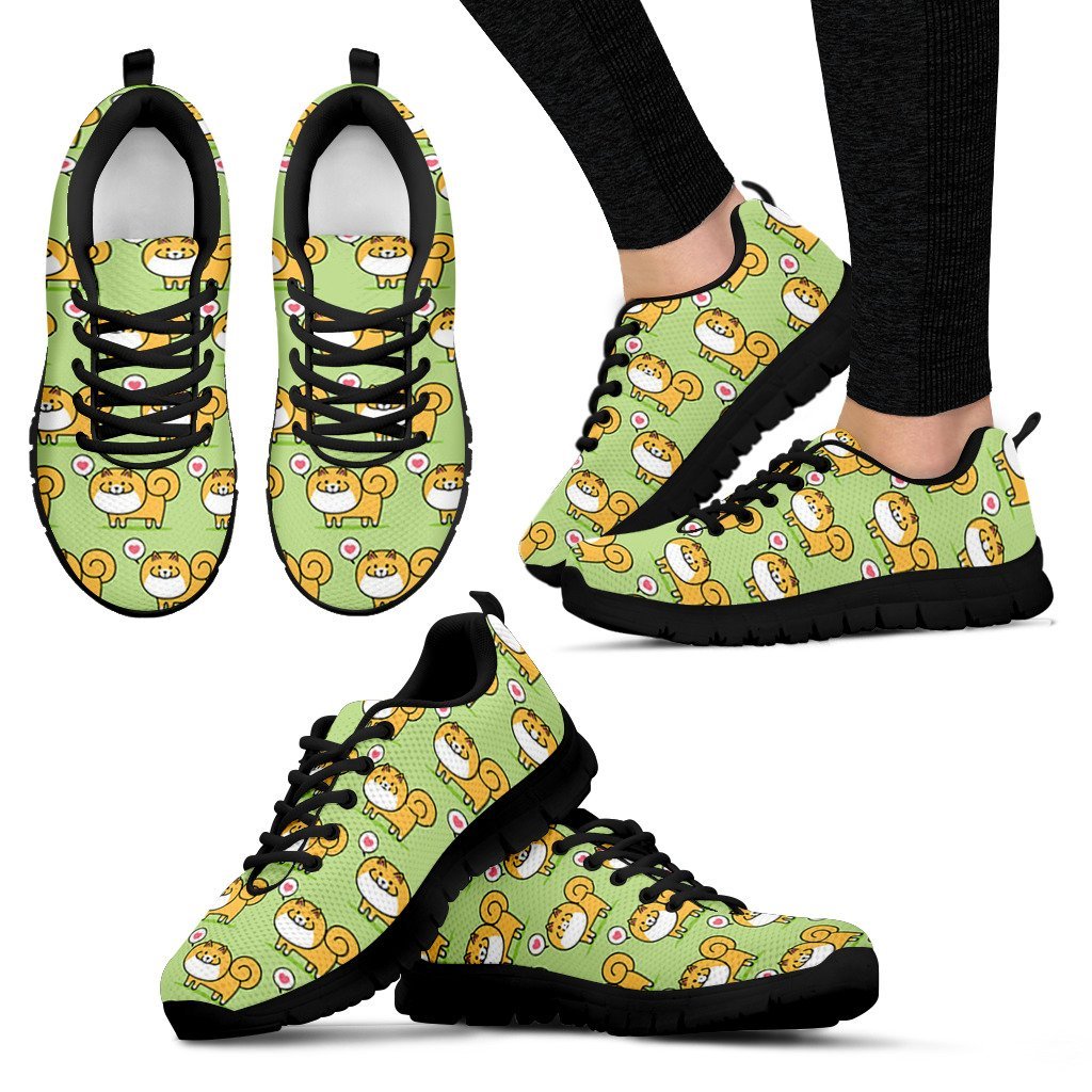 Pomeranian Dog Pattern Print Black Sneaker Shoes For Men Women-grizzshop