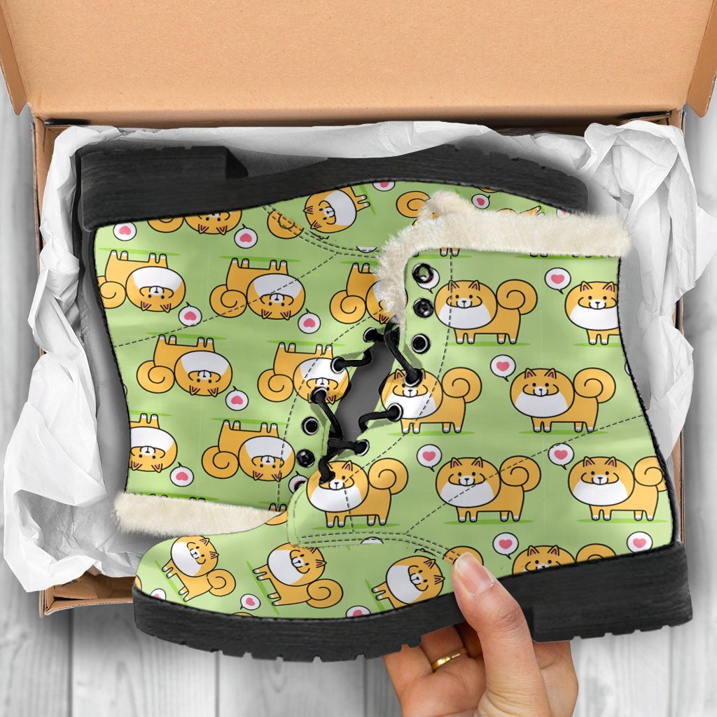 Pomeranian Dog Pattern Print Comfy Winter Boots-grizzshop