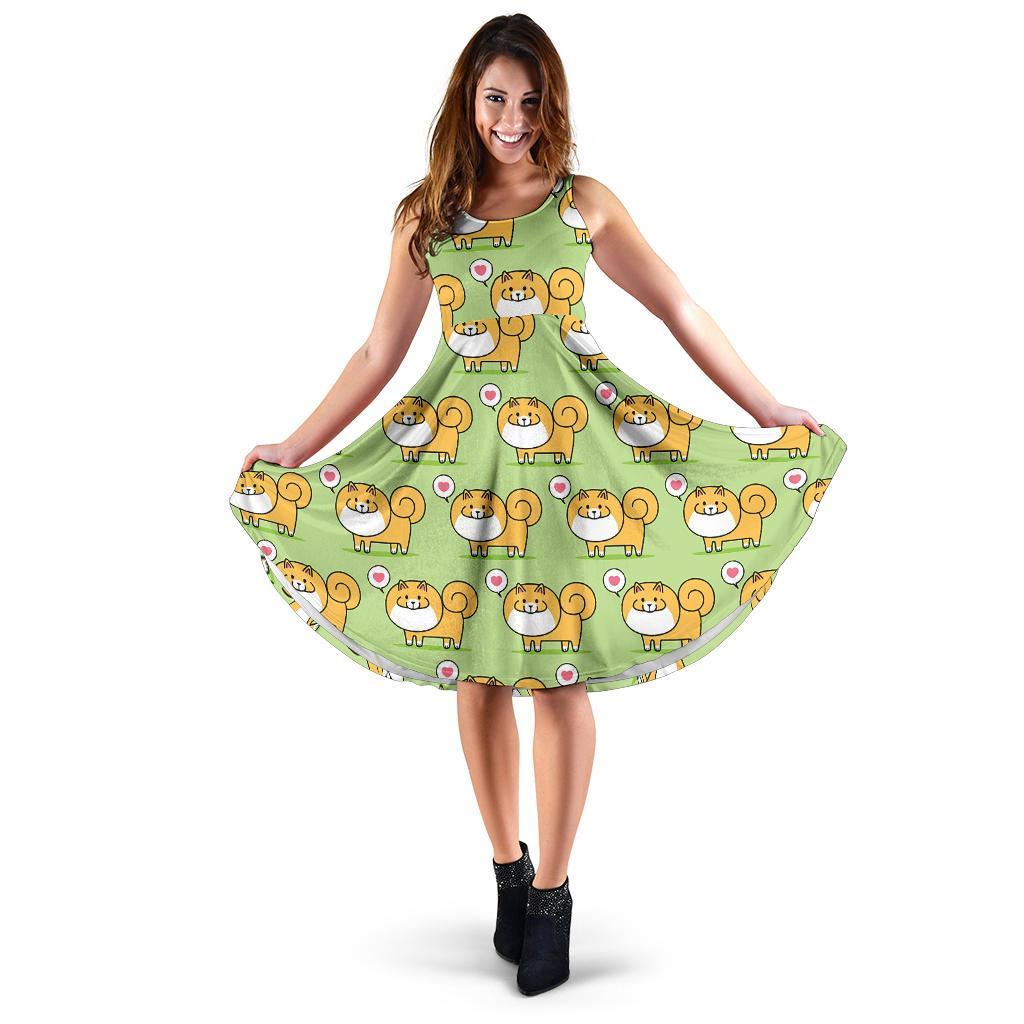 Pomeranian Dog Pattern Print Dress-grizzshop