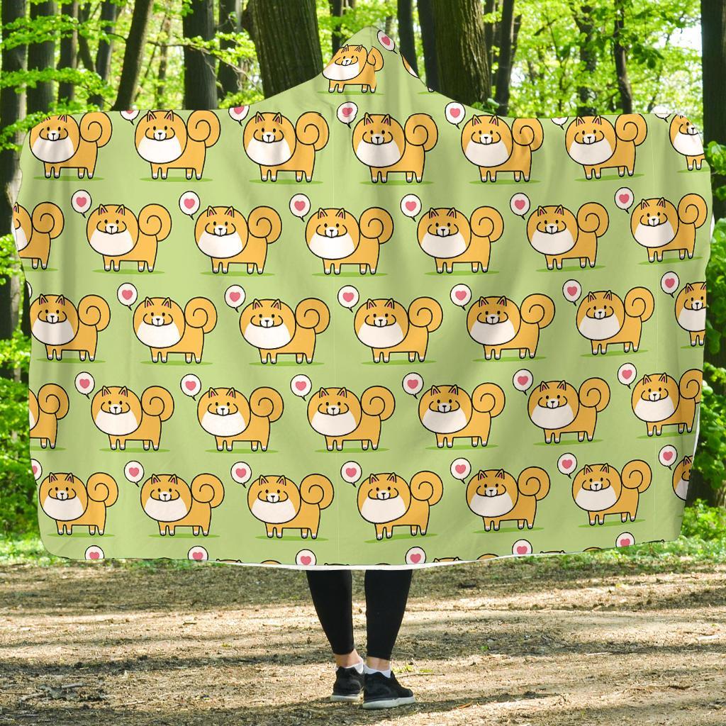 Pomeranian Dog Pattern Print Hooded Blanket-grizzshop