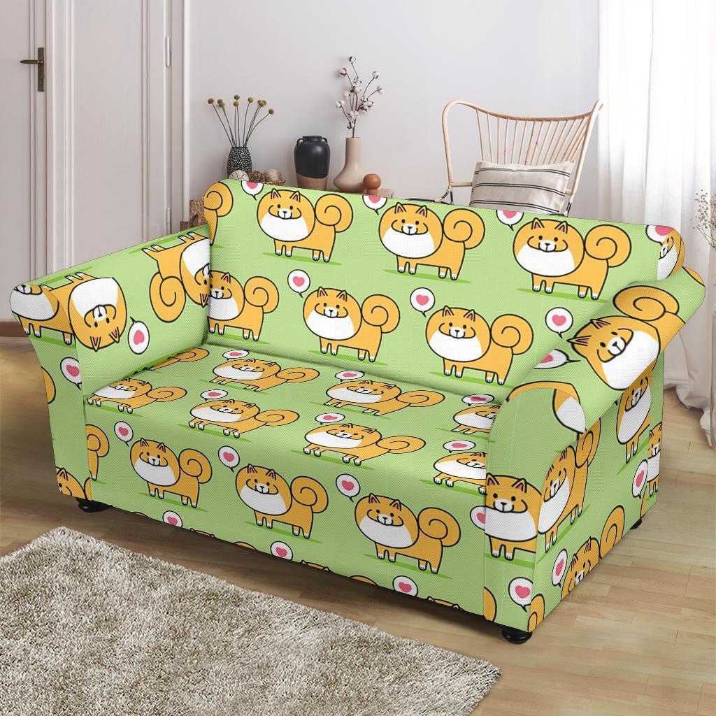 Pomeranian Dog Pattern Print Loveseat Cover-grizzshop