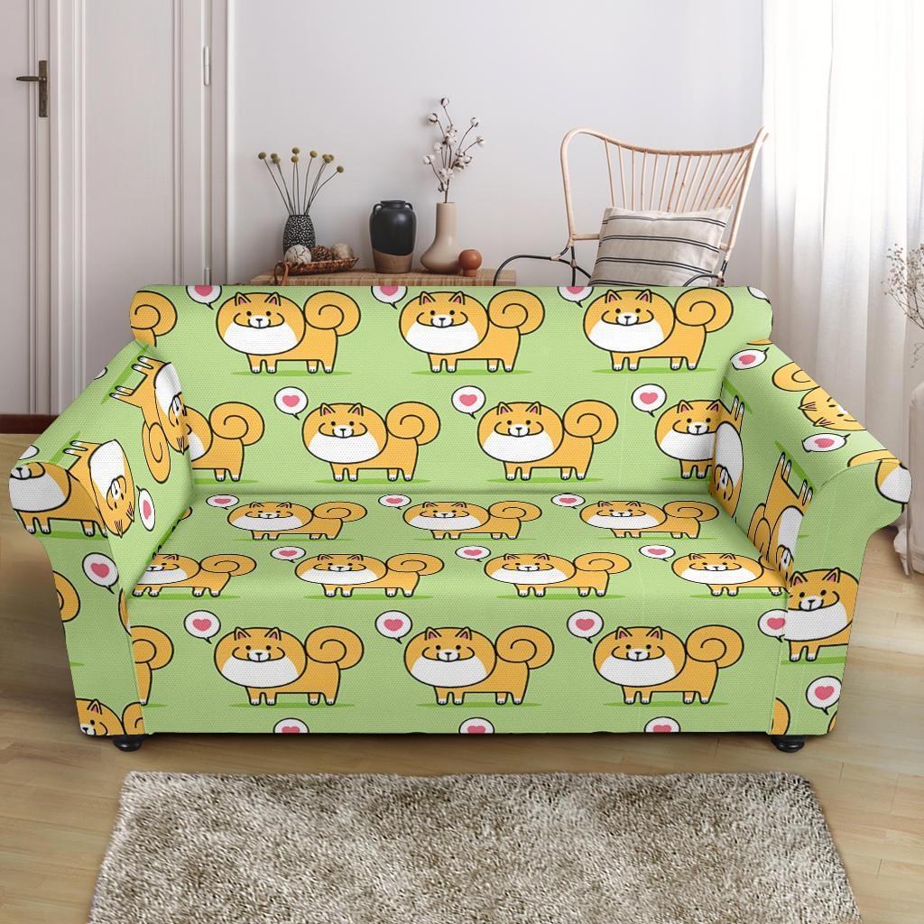 Pomeranian Dog Pattern Print Loveseat Cover-grizzshop