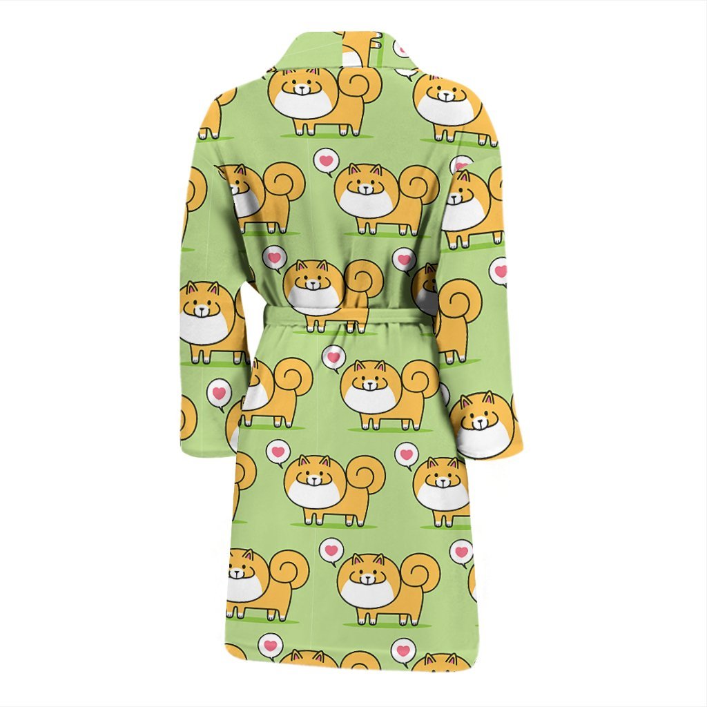 Pomeranian Dog Pattern Print Men Long Robe-grizzshop