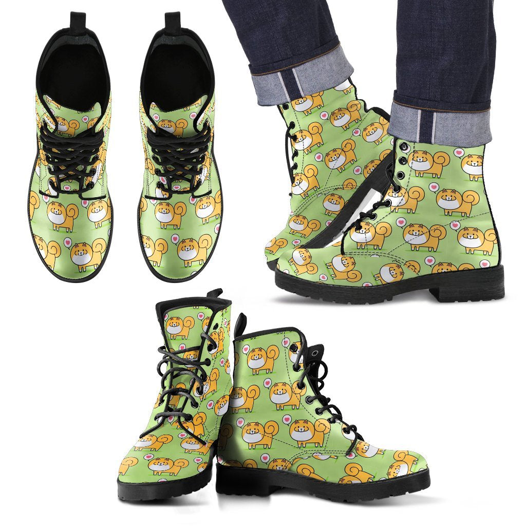 Pomeranian Dog Pattern Print Men Women Leather Boots-grizzshop