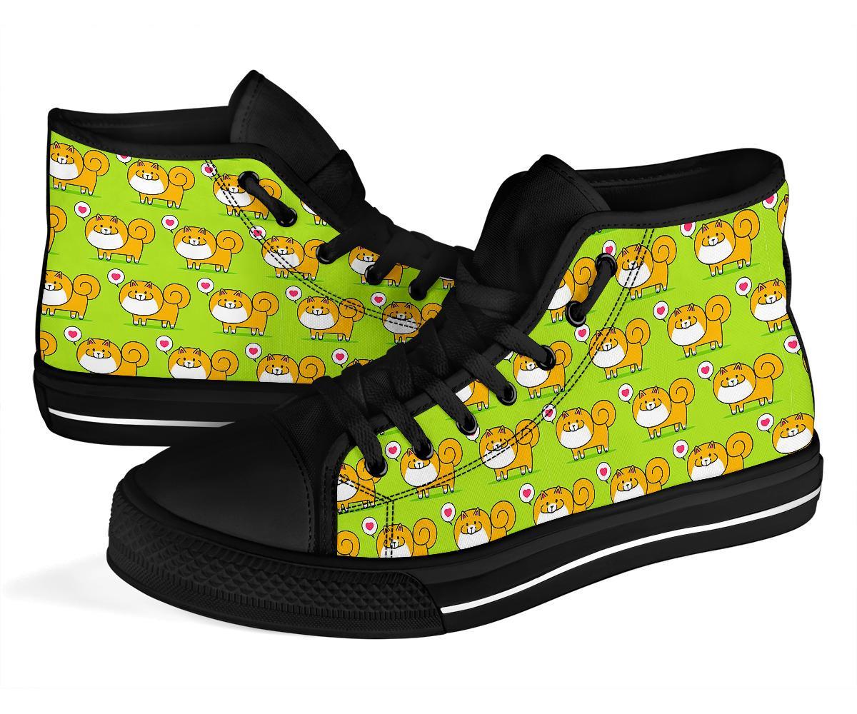 Pomeranian Dog Pattern Print Men Women's High Top Shoes-grizzshop