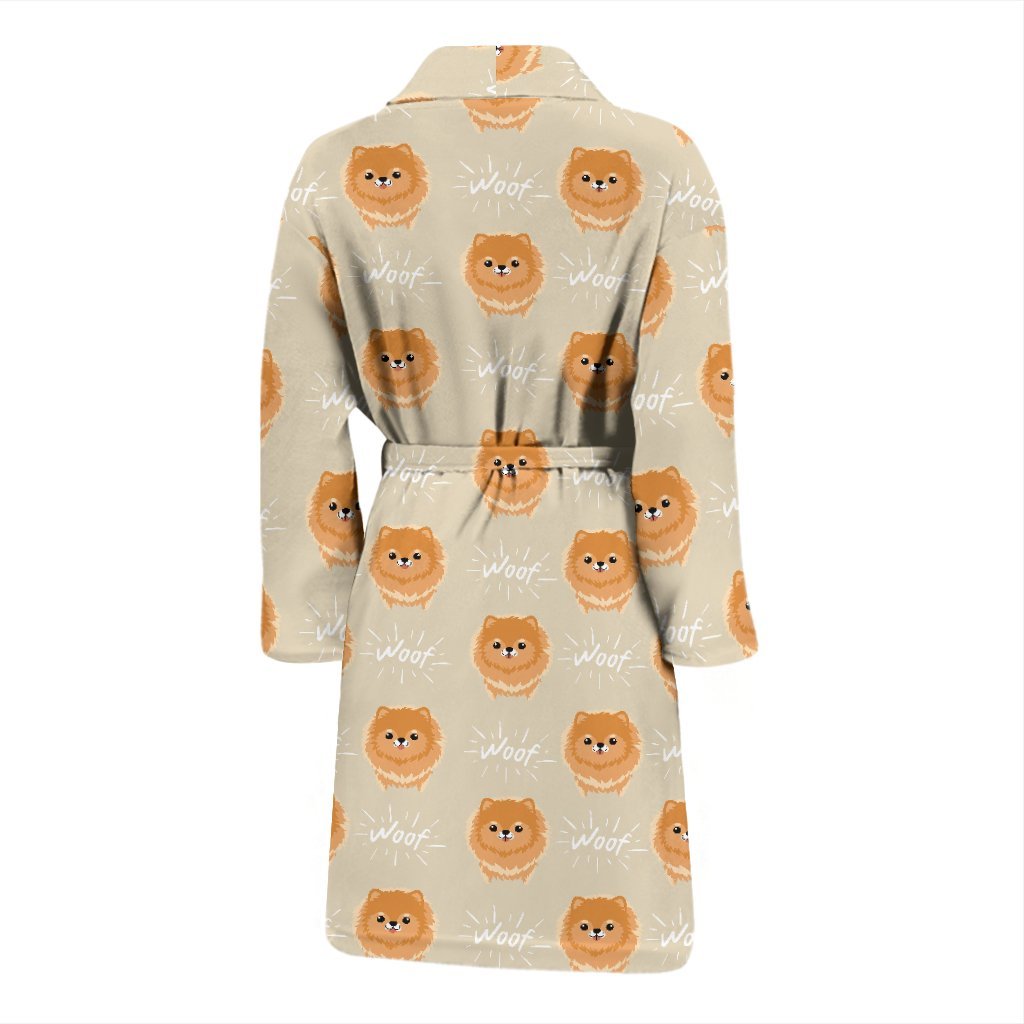 Pomeranian Dog Print Pattern Men Long Robe-grizzshop