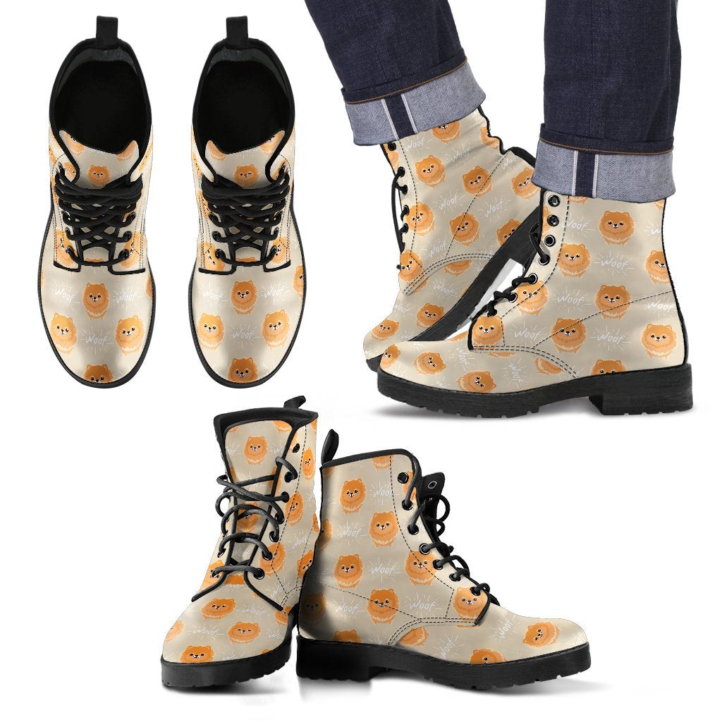 Pomeranian Dog Print Pattern Men Women Leather Boots-grizzshop