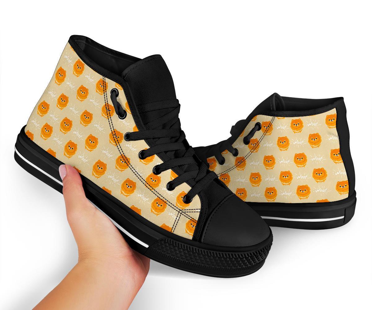 Pomeranian Dog Print Pattern Men Women's High Top Shoes-grizzshop