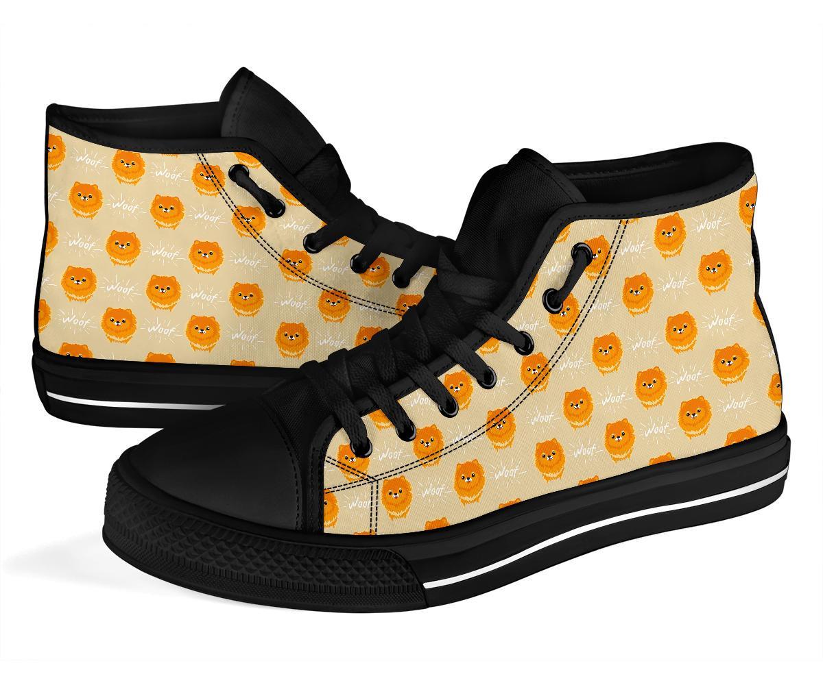 Pomeranian Dog Print Pattern Men Women's High Top Shoes-grizzshop