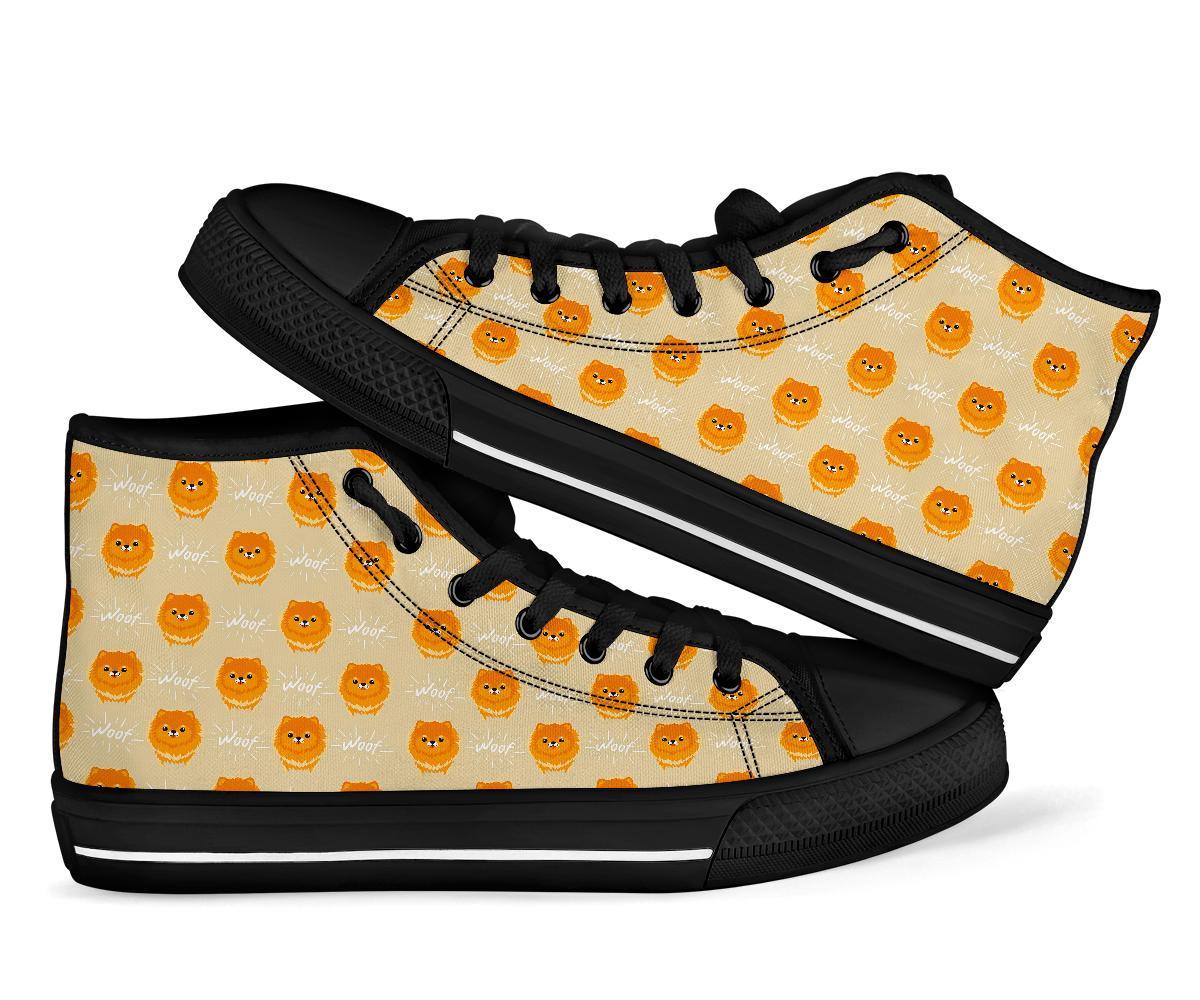 Pomeranian Dog Print Pattern Men Women's High Top Shoes-grizzshop