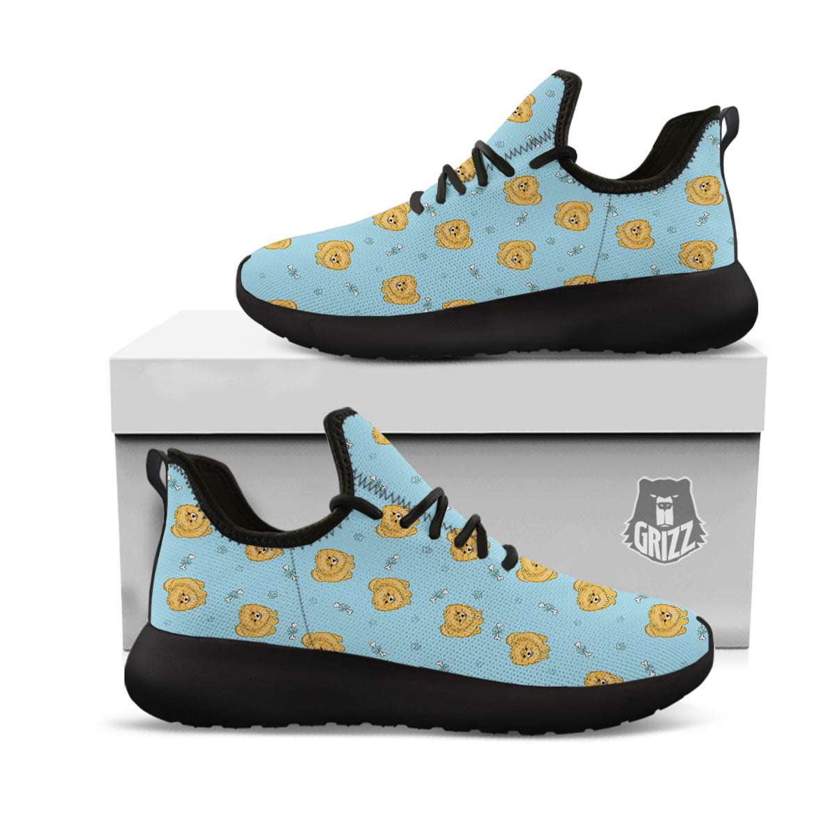 Pomeranian Little Print Pattern Black Athletic Shoes-grizzshop