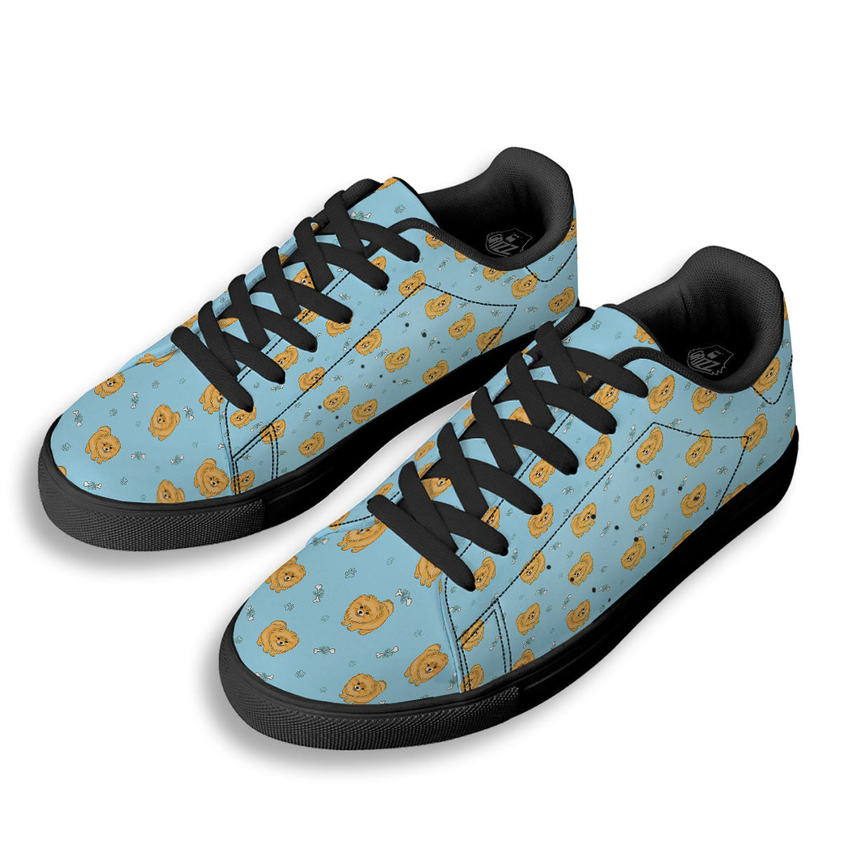 Pomeranian Little Print Pattern Black Low Top Sneakers-grizzshop