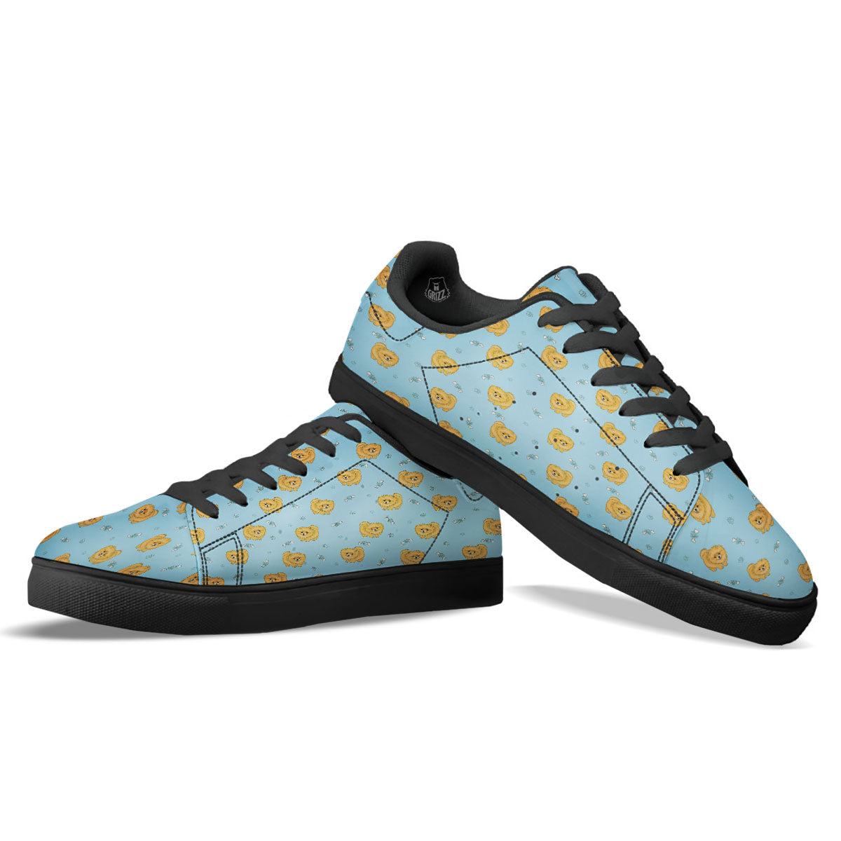 Pomeranian Little Print Pattern Black Low Top Sneakers-grizzshop