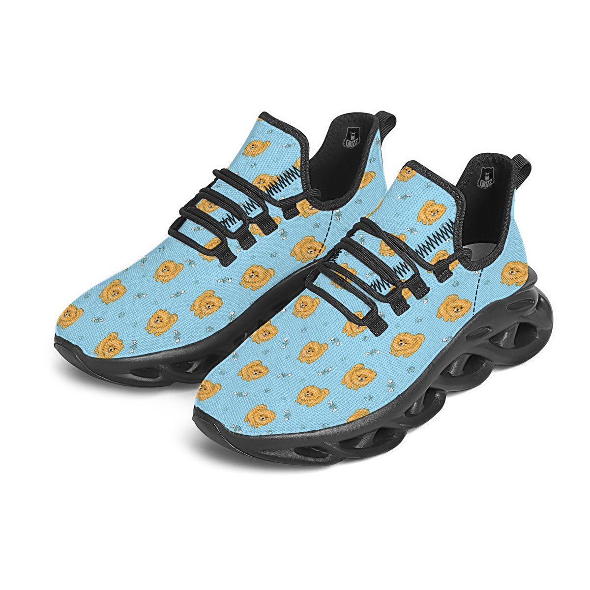 Pomeranian Little Print Pattern Black Running Shoes-grizzshop