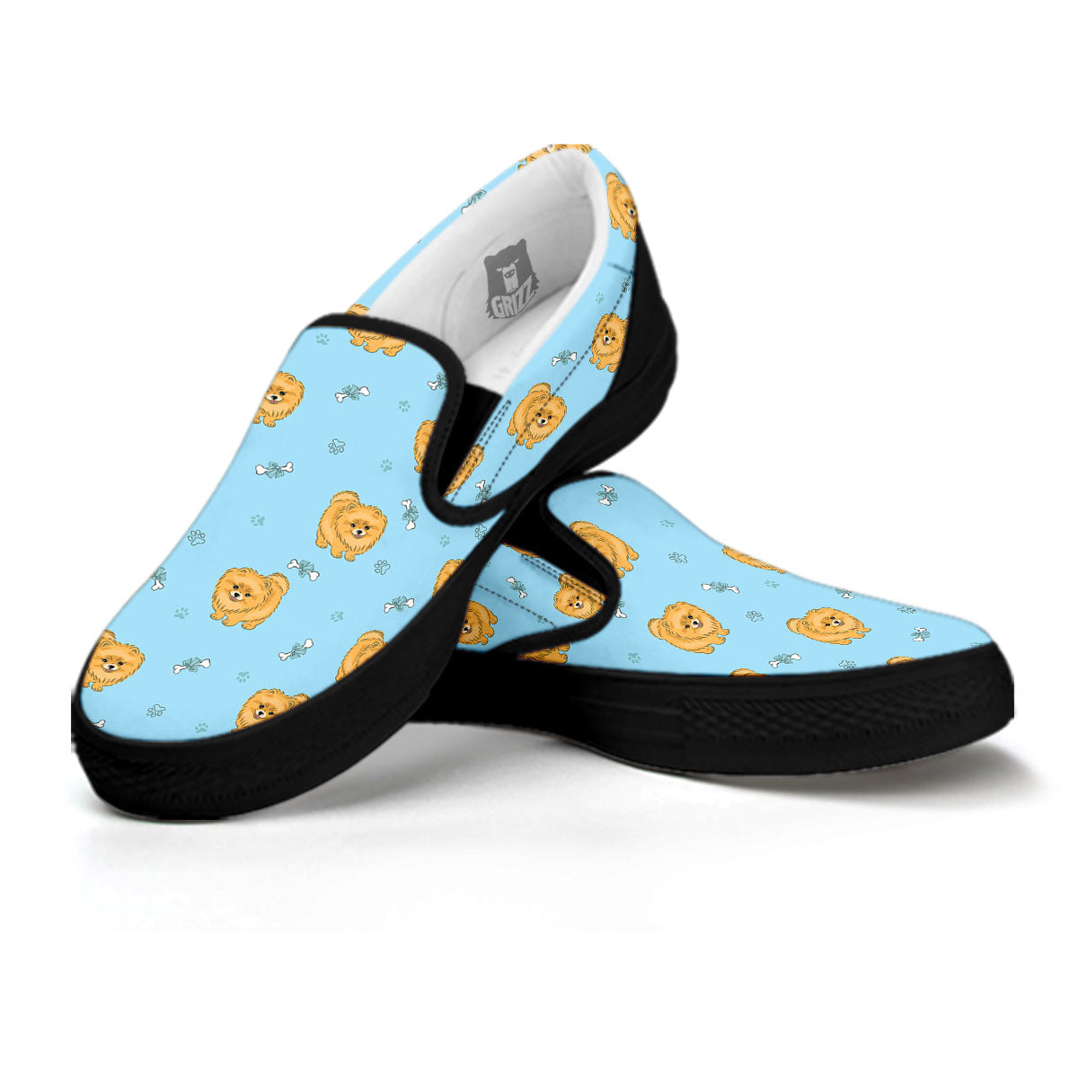 Pomeranian Little Print Pattern Black Slip On Shoes-grizzshop