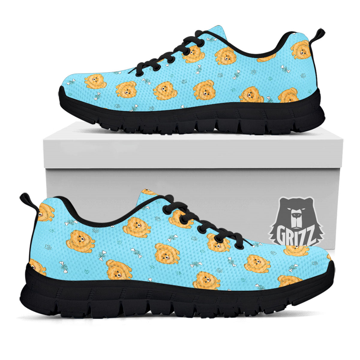 Pomeranian Little Print Pattern Black Sneaker-grizzshop