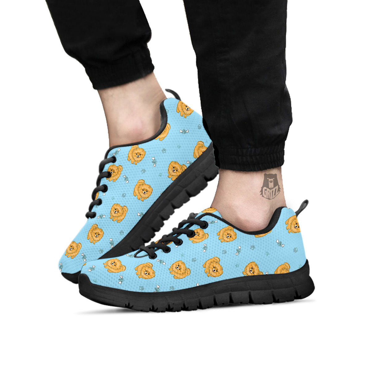 Pomeranian Little Print Pattern Black Sneaker-grizzshop