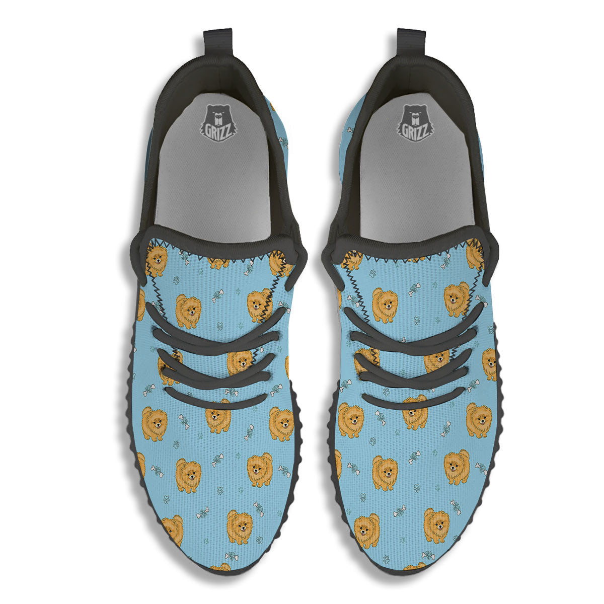 Pomeranian Little Print Pattern Black Walking Shoes-grizzshop