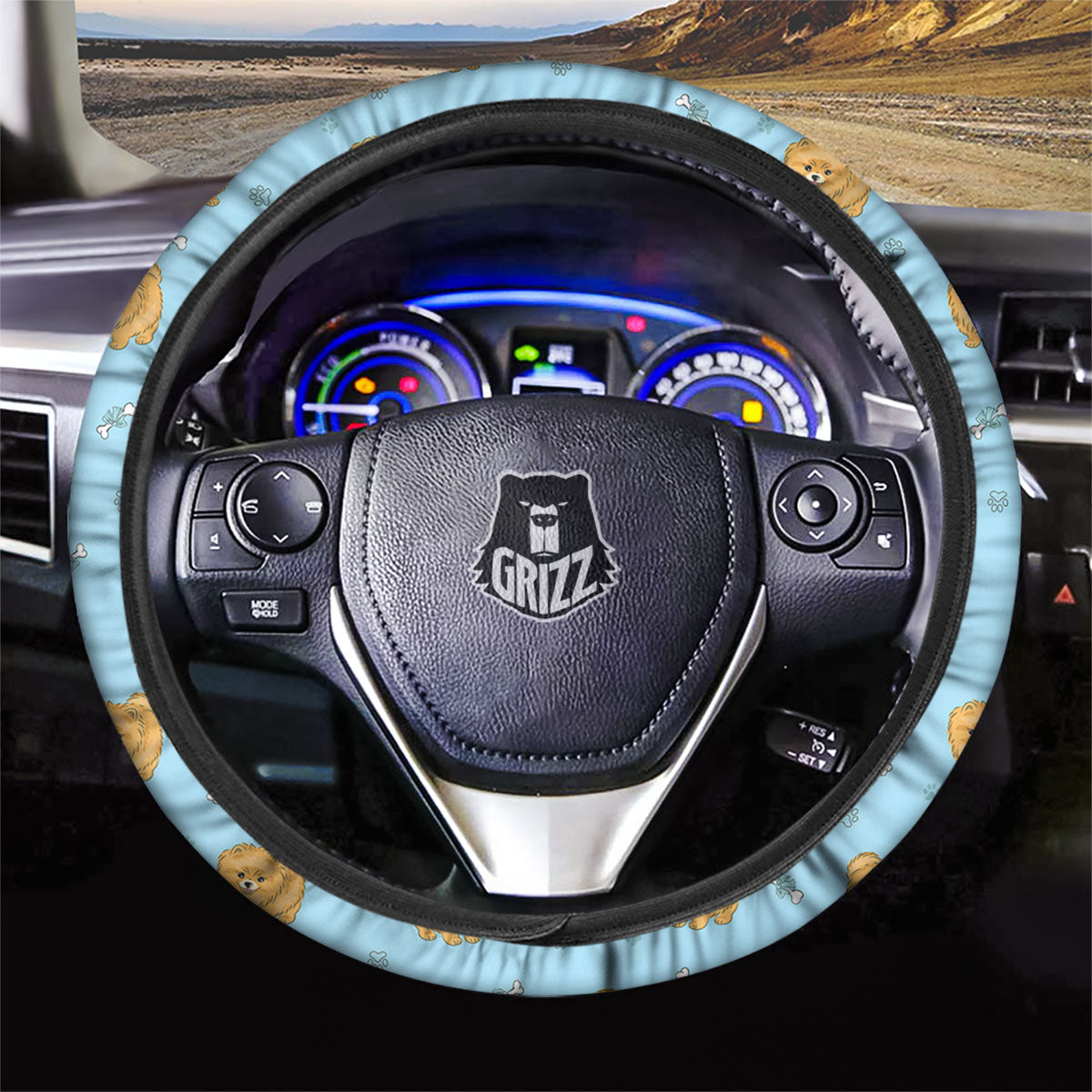 Pomeranian Little Print Pattern Car Steering Wheel Cover-grizzshop