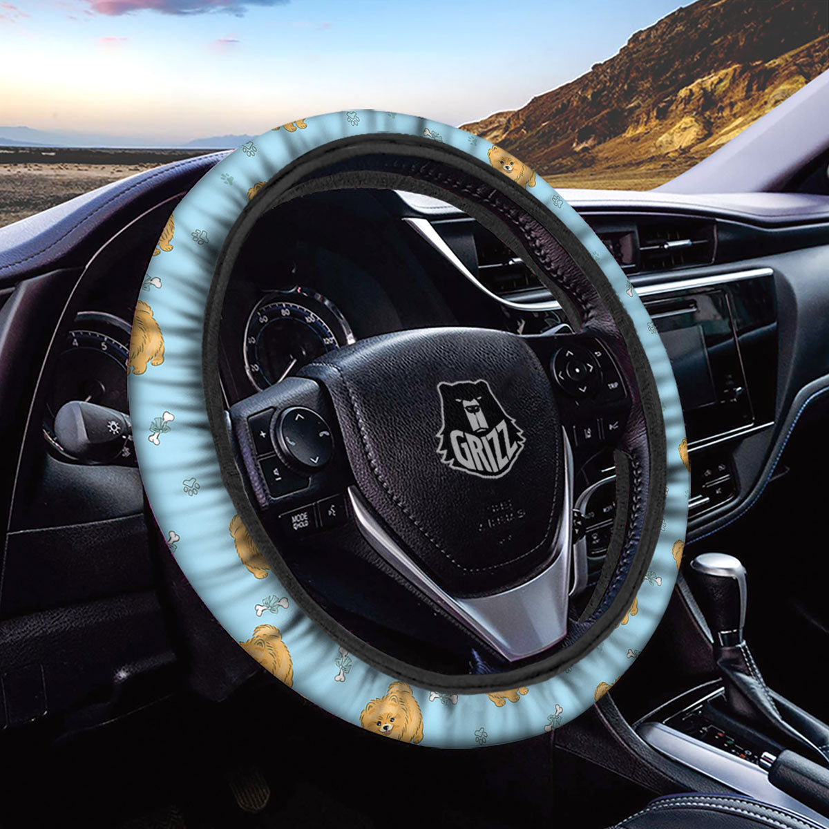 Pomeranian Little Print Pattern Car Steering Wheel Cover-grizzshop