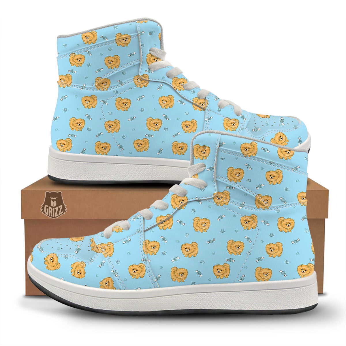 Pomeranian Little Print Pattern High Top Sneakers-grizzshop