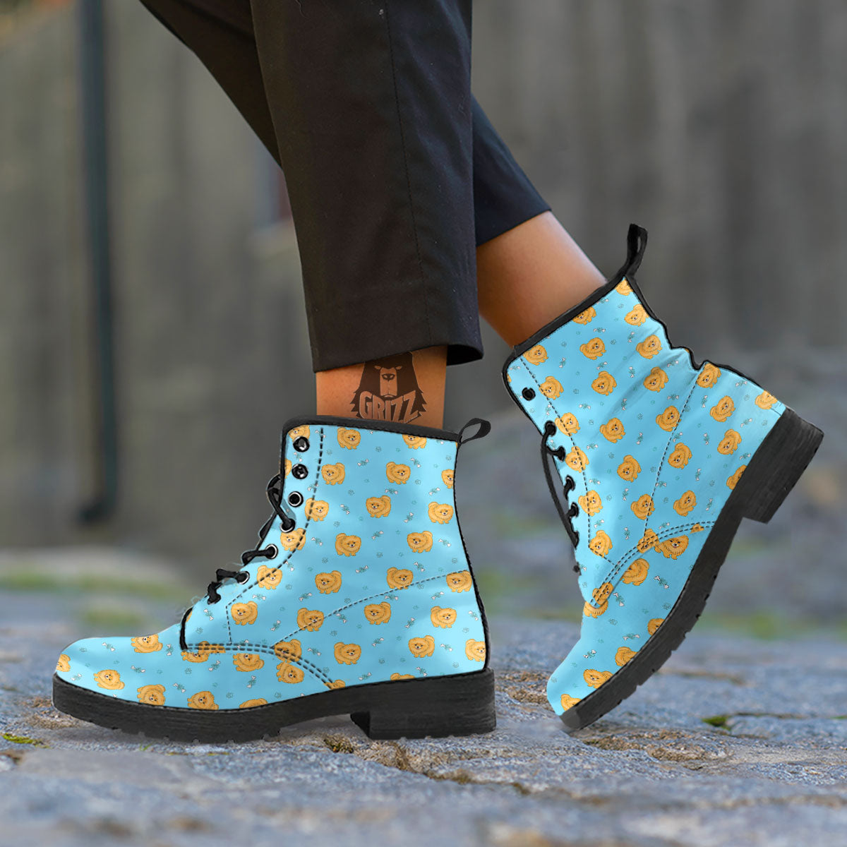 Pomeranian Little Print Pattern Leather Boots-grizzshop