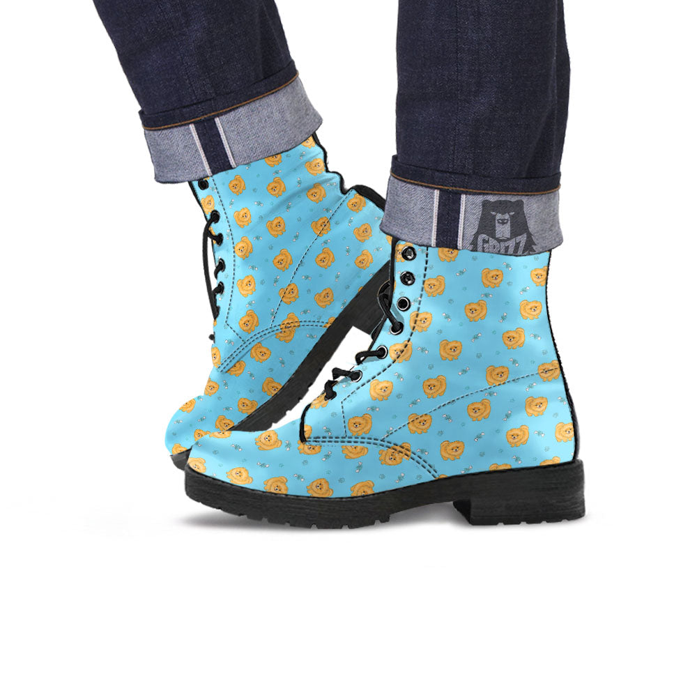 Pomeranian Little Print Pattern Leather Boots-grizzshop