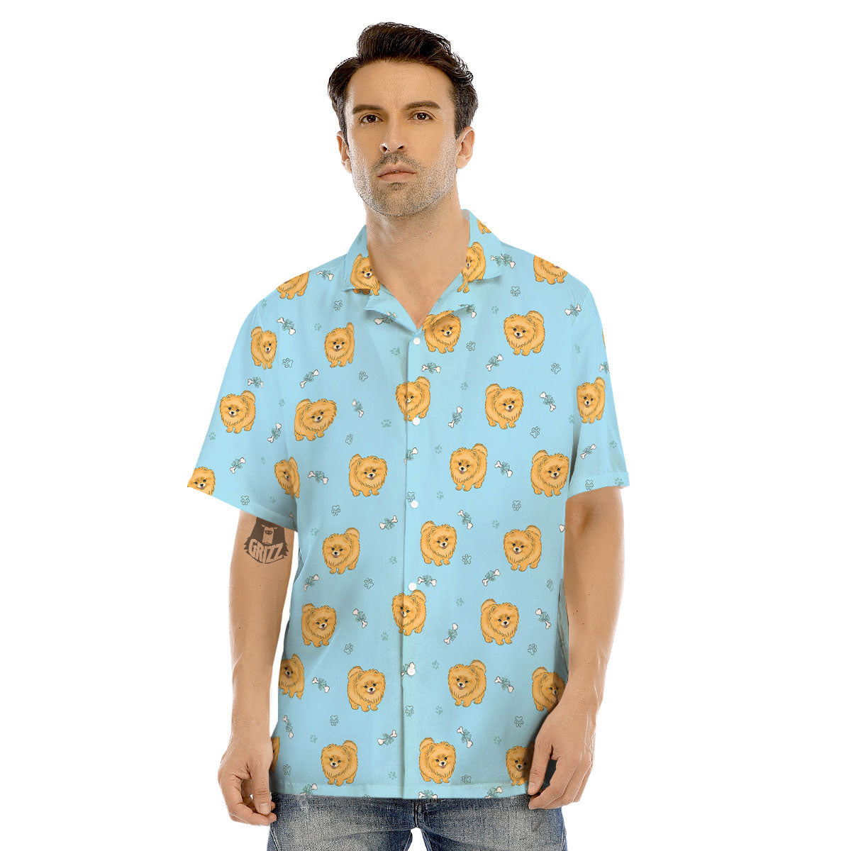 Pomeranian Little Print Pattern Men's Hawaiian Shirt-grizzshop