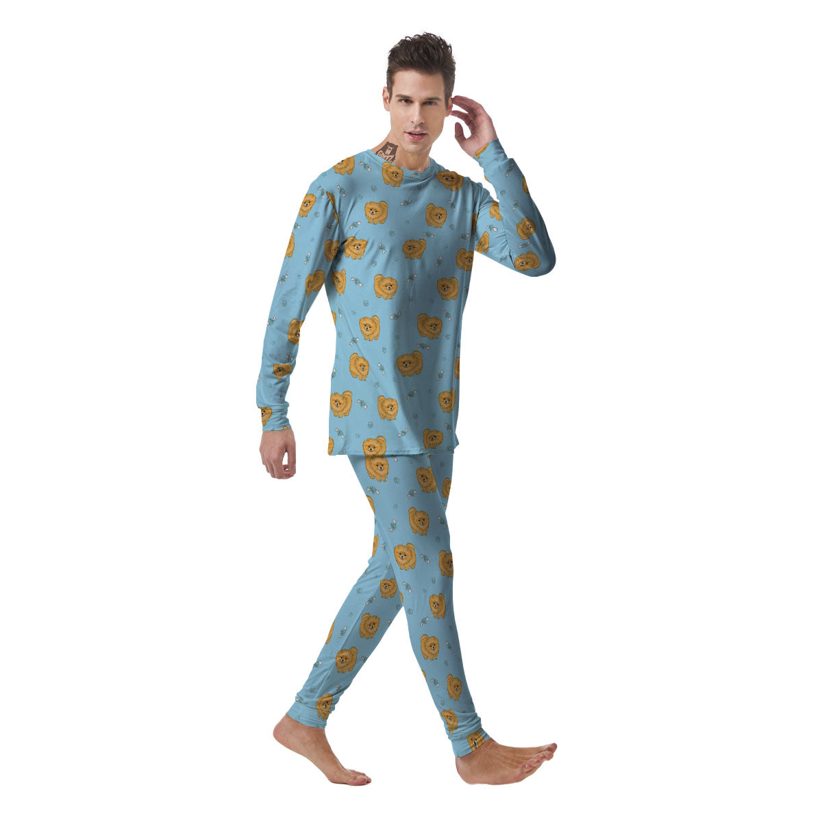 Pomeranian Little Print Pattern Men's Pajamas-grizzshop