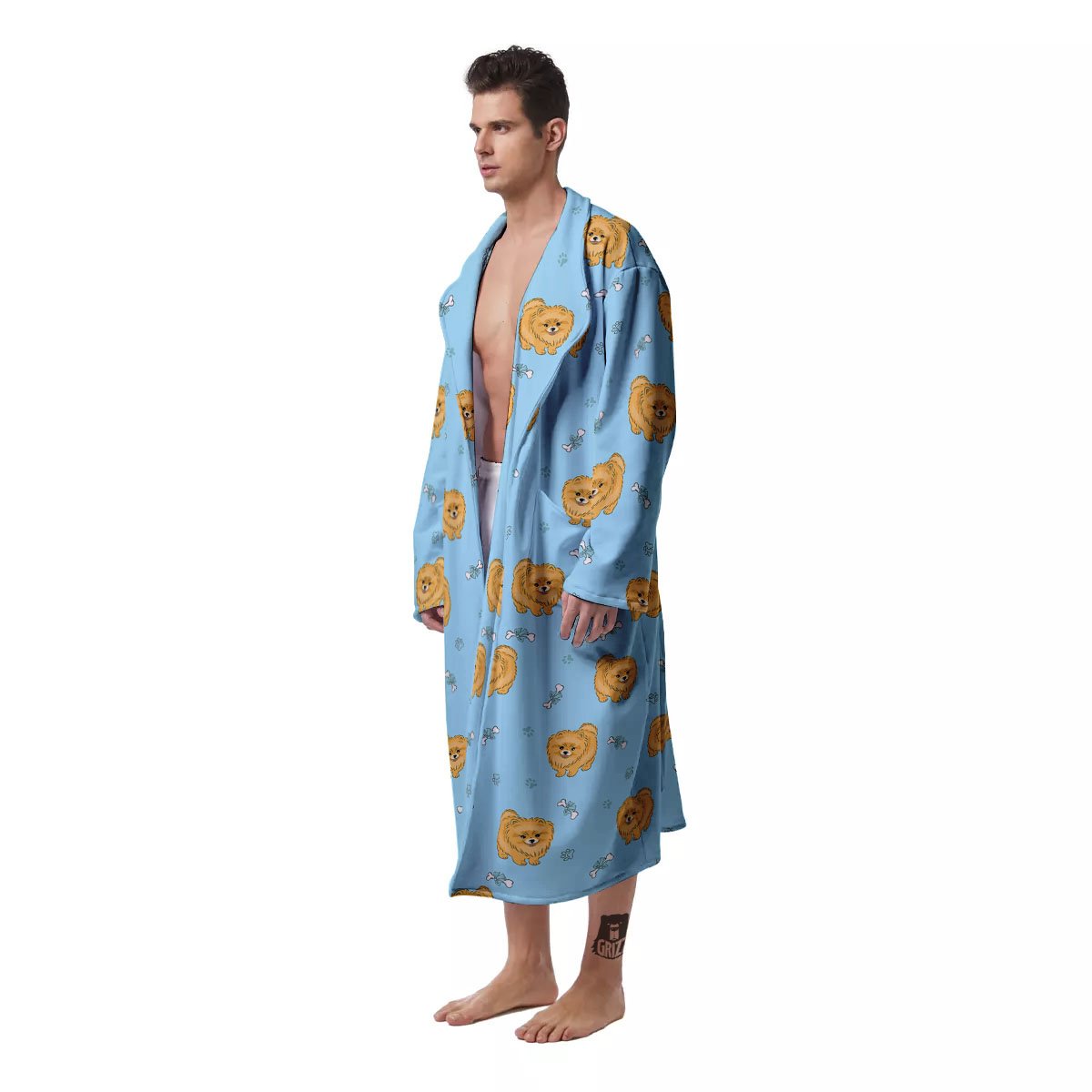 Pomeranian Little Print Pattern Men's Robe-grizzshop