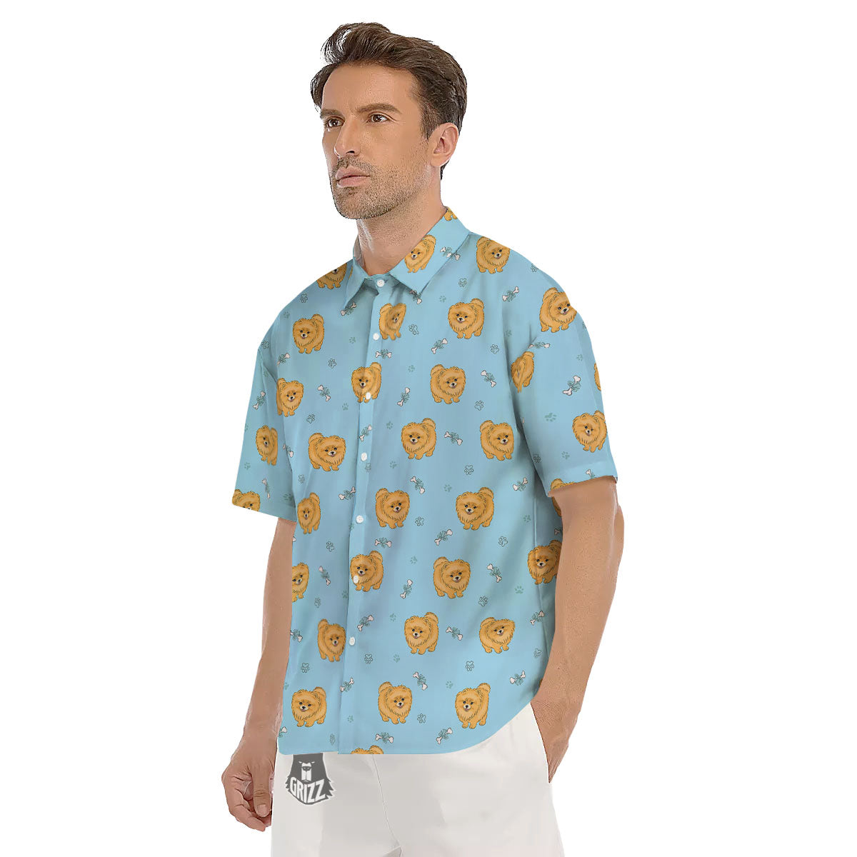 Pomeranian Little Print Pattern Men's Short Sleeve Shirts-grizzshop
