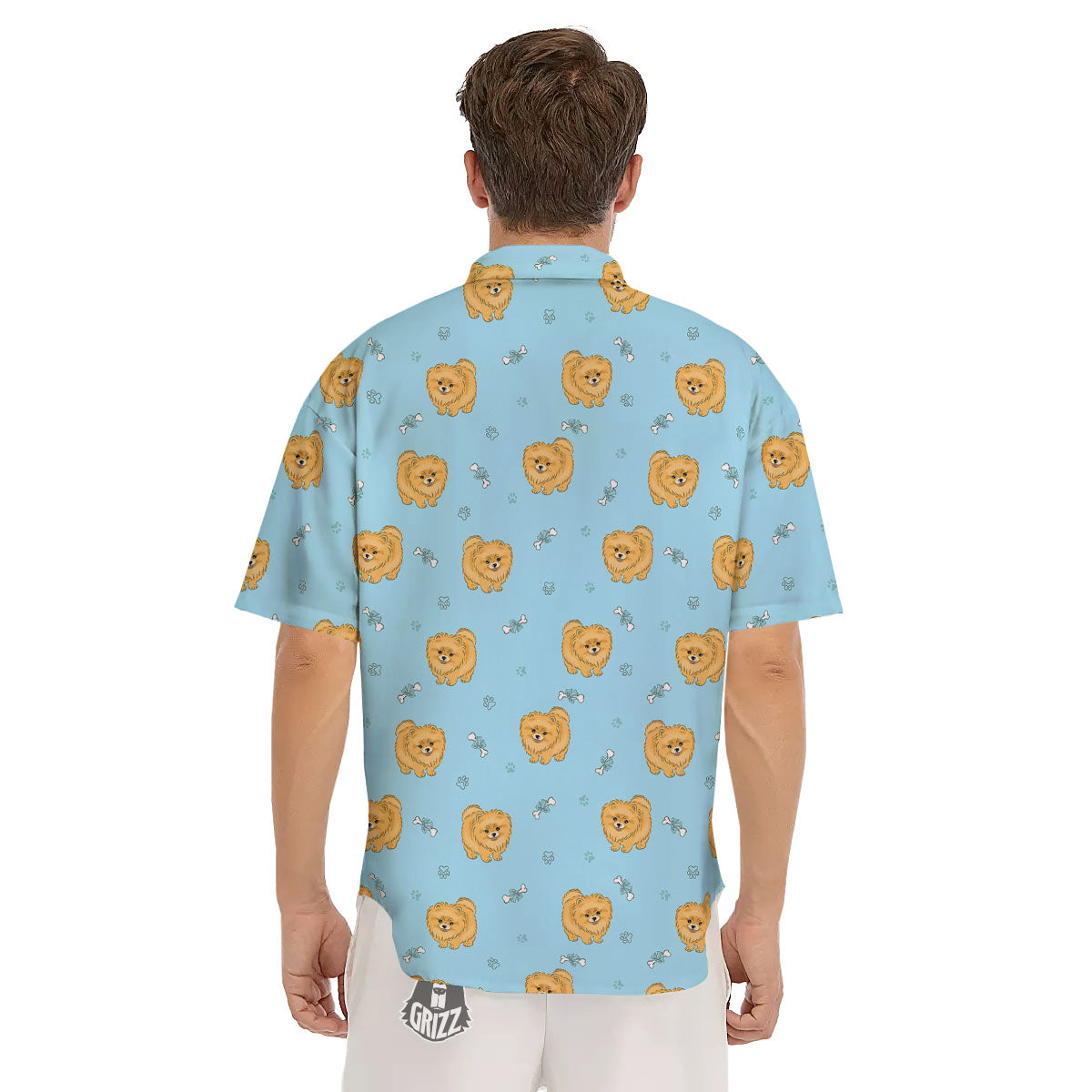 Pomeranian Little Print Pattern Men's Short Sleeve Shirts-grizzshop