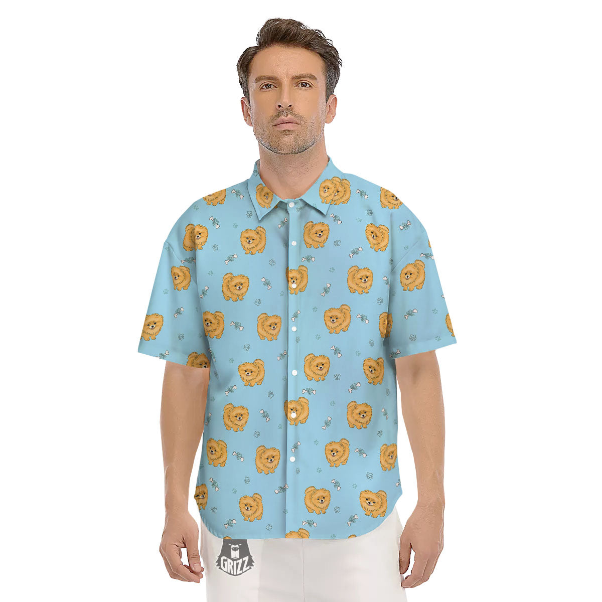 Pomeranian Little Print Pattern Men's Short Sleeve Shirts-grizzshop