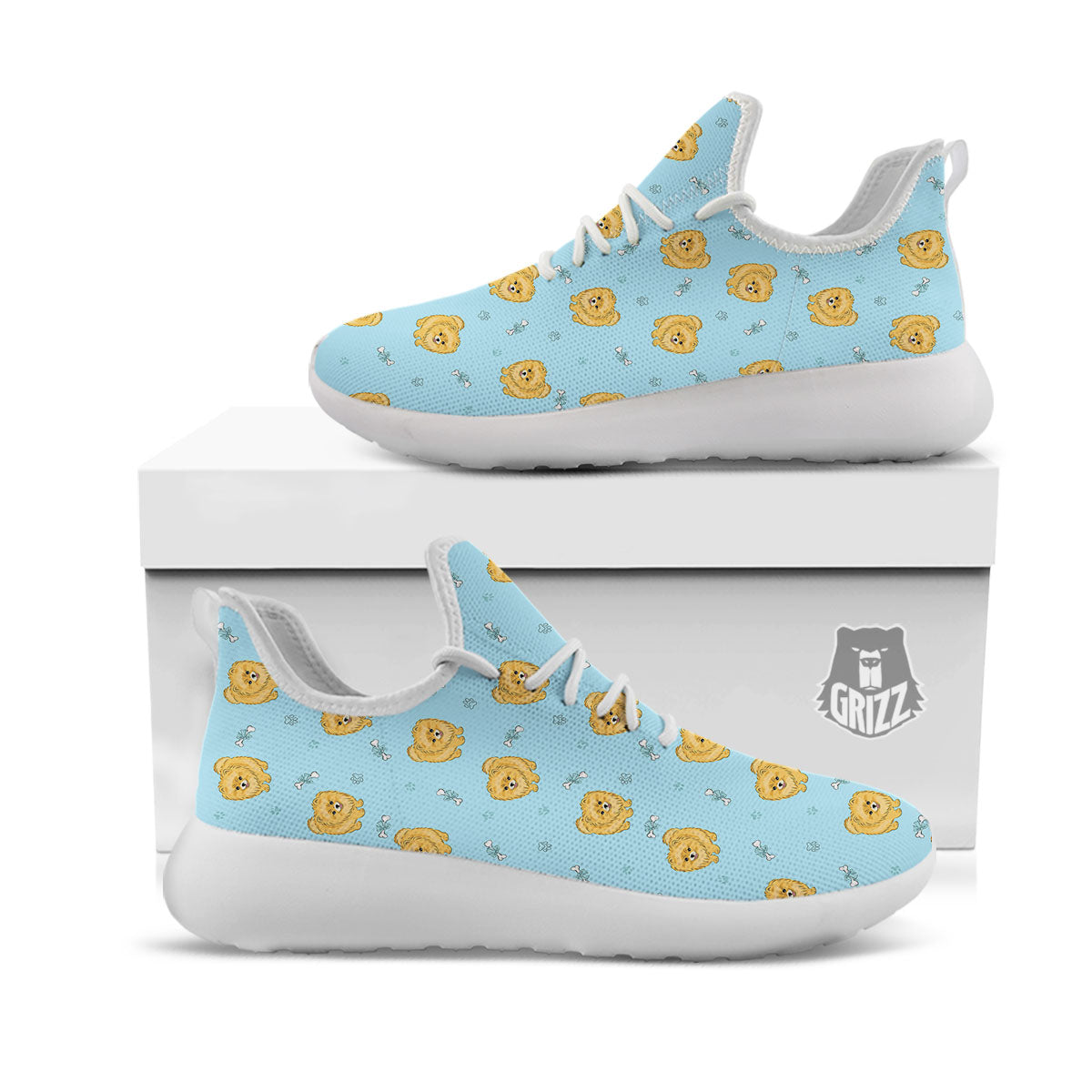 Pomeranian Little Print Pattern White Athletic Shoes-grizzshop