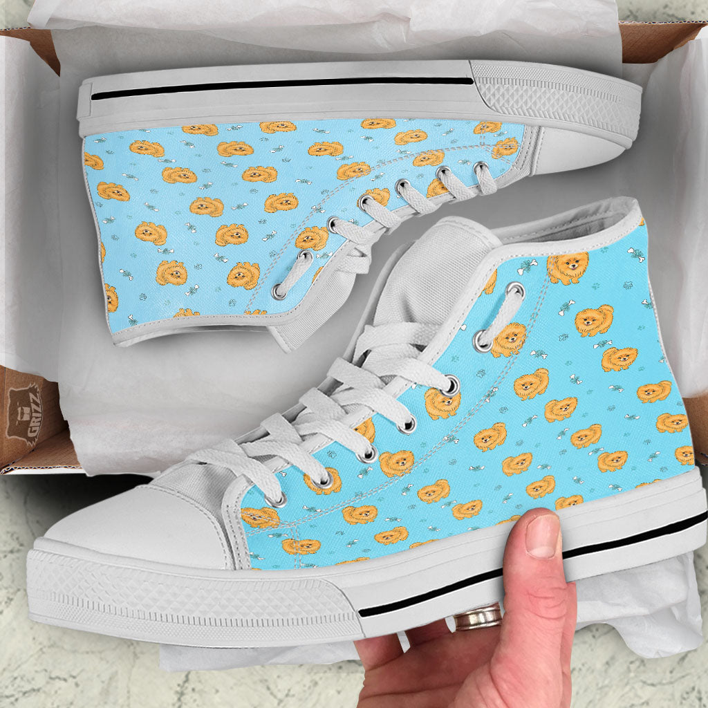 Pomeranian Little Print Pattern White High Top Shoes-grizzshop