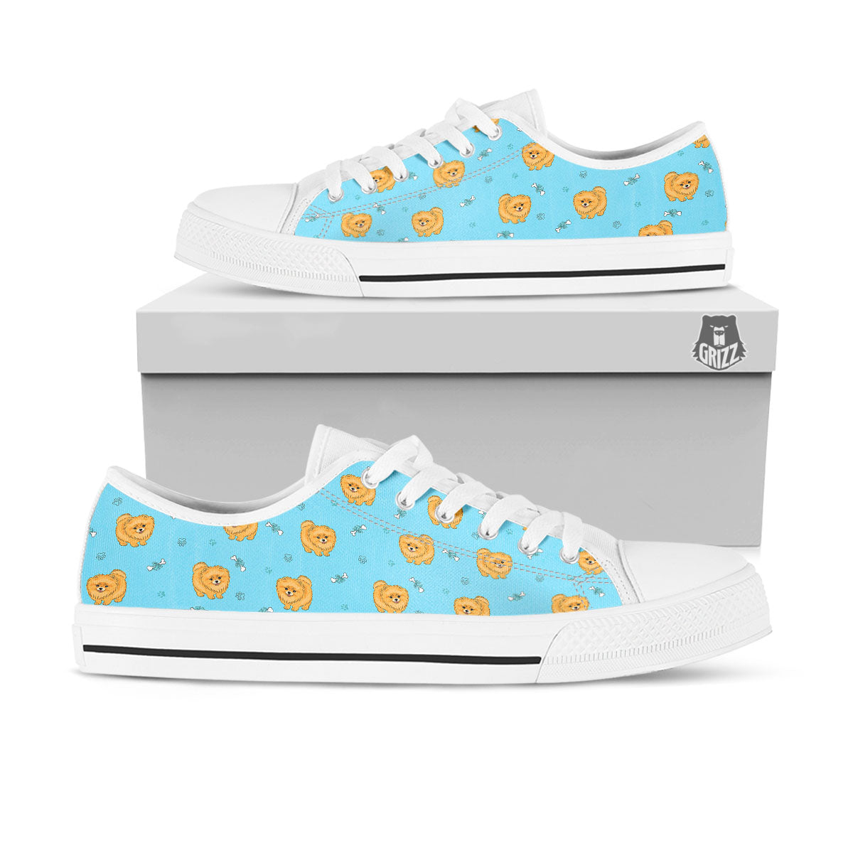 Pomeranian Little Print Pattern White Low Top Shoes-grizzshop