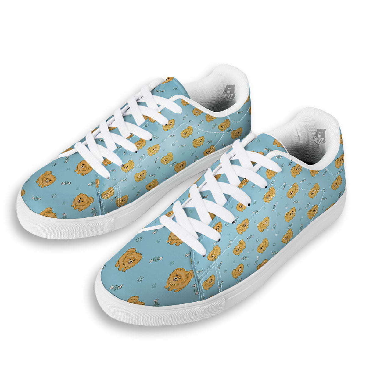 Pomeranian Little Print Pattern White Low Top Sneakers-grizzshop
