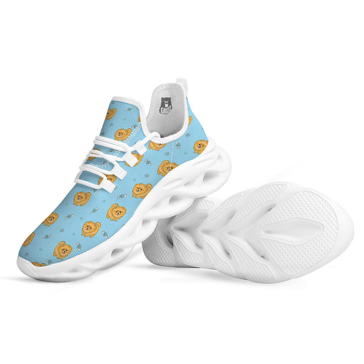 Pomeranian Little Print Pattern White Running Shoes-grizzshop