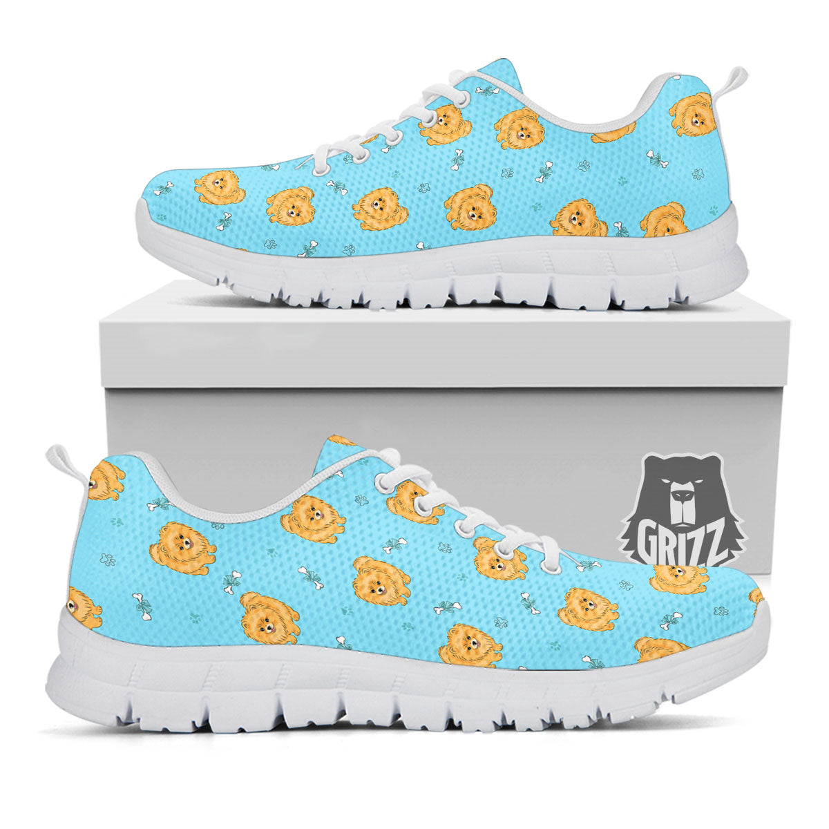 Pomeranian Little Print Pattern White Sneaker-grizzshop
