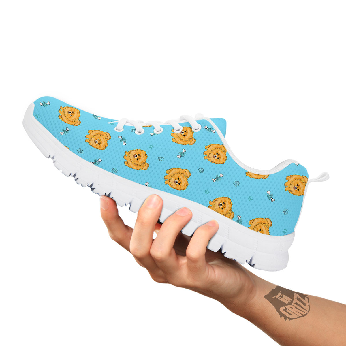 Pomeranian Little Print Pattern White Sneaker-grizzshop