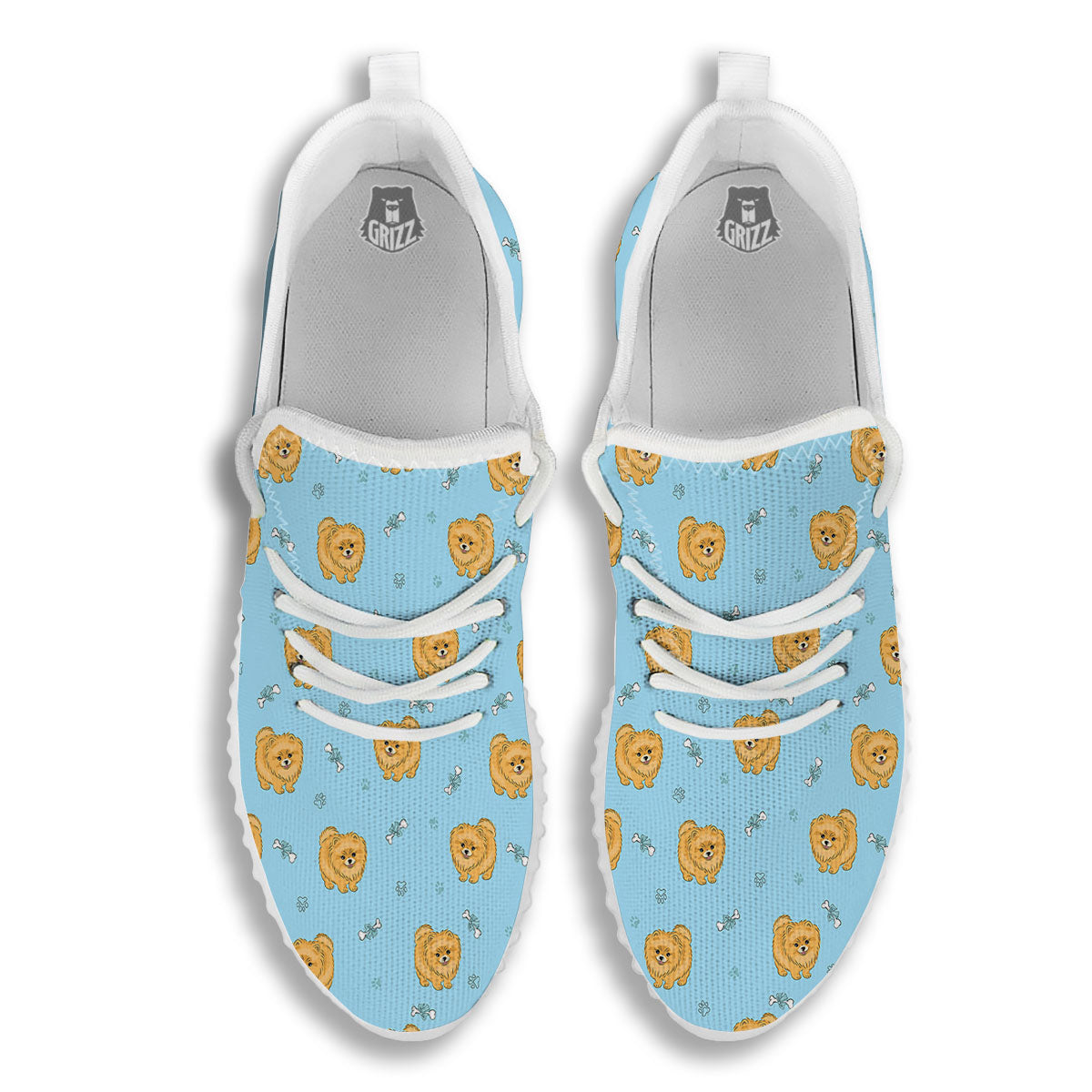 Pomeranian Little Print Pattern White Walking Shoes-grizzshop
