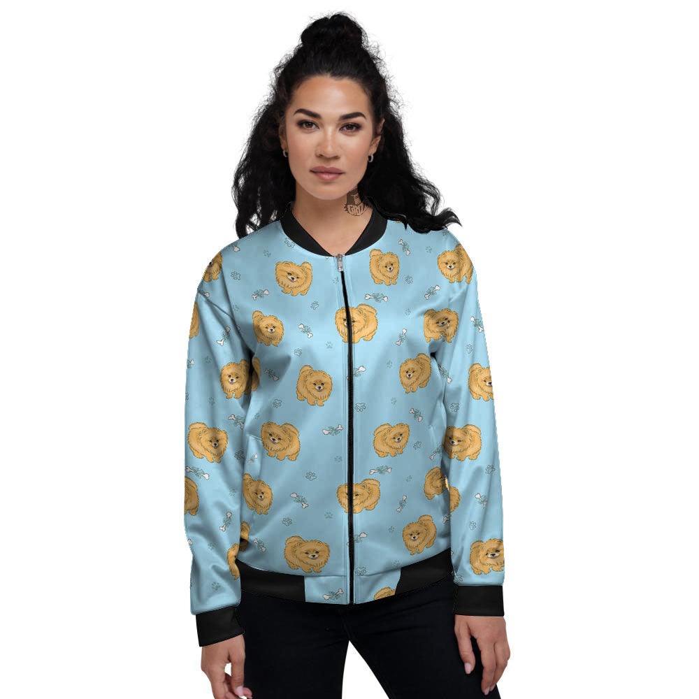 Pomeranian Little Print Pattern Women's Bomber Jacket-grizzshop