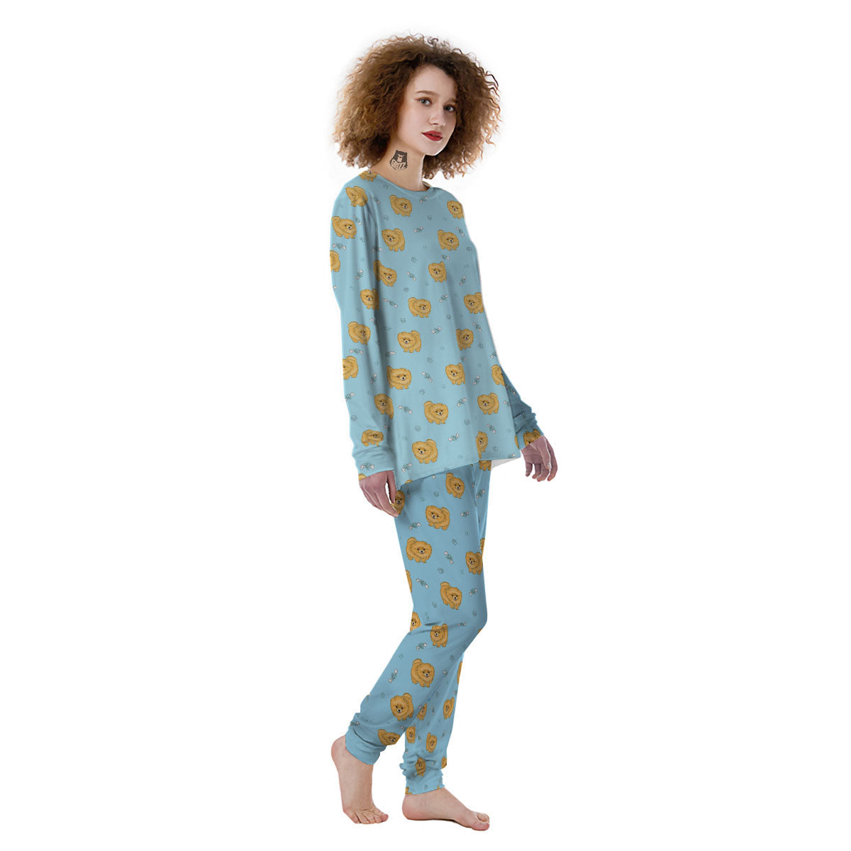 Pomeranian Little Print Pattern Women's Pajamas-grizzshop