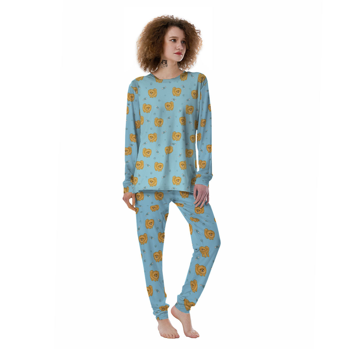 Pomeranian Little Print Pattern Women's Pajamas-grizzshop