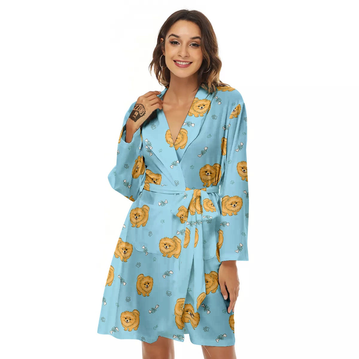 Pomeranian Little Print Pattern Women's Robe-grizzshop