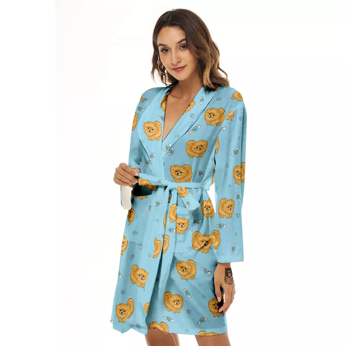 Pomeranian Little Print Pattern Women's Robe-grizzshop