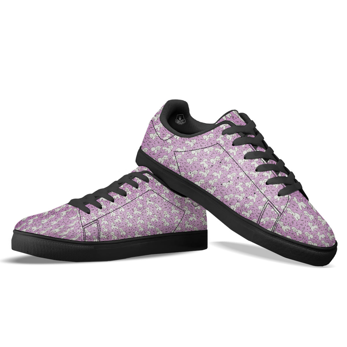 Poodle Cute Print Pattern Black Low Top Sneakers-grizzshop