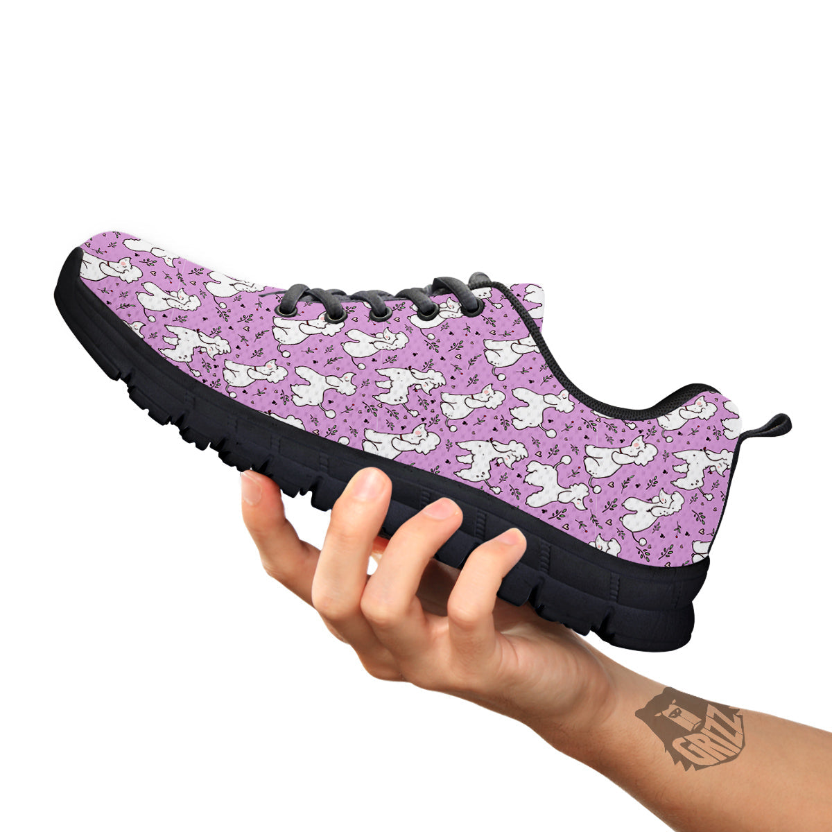 Poodle Cute Print Pattern Black Sneaker-grizzshop